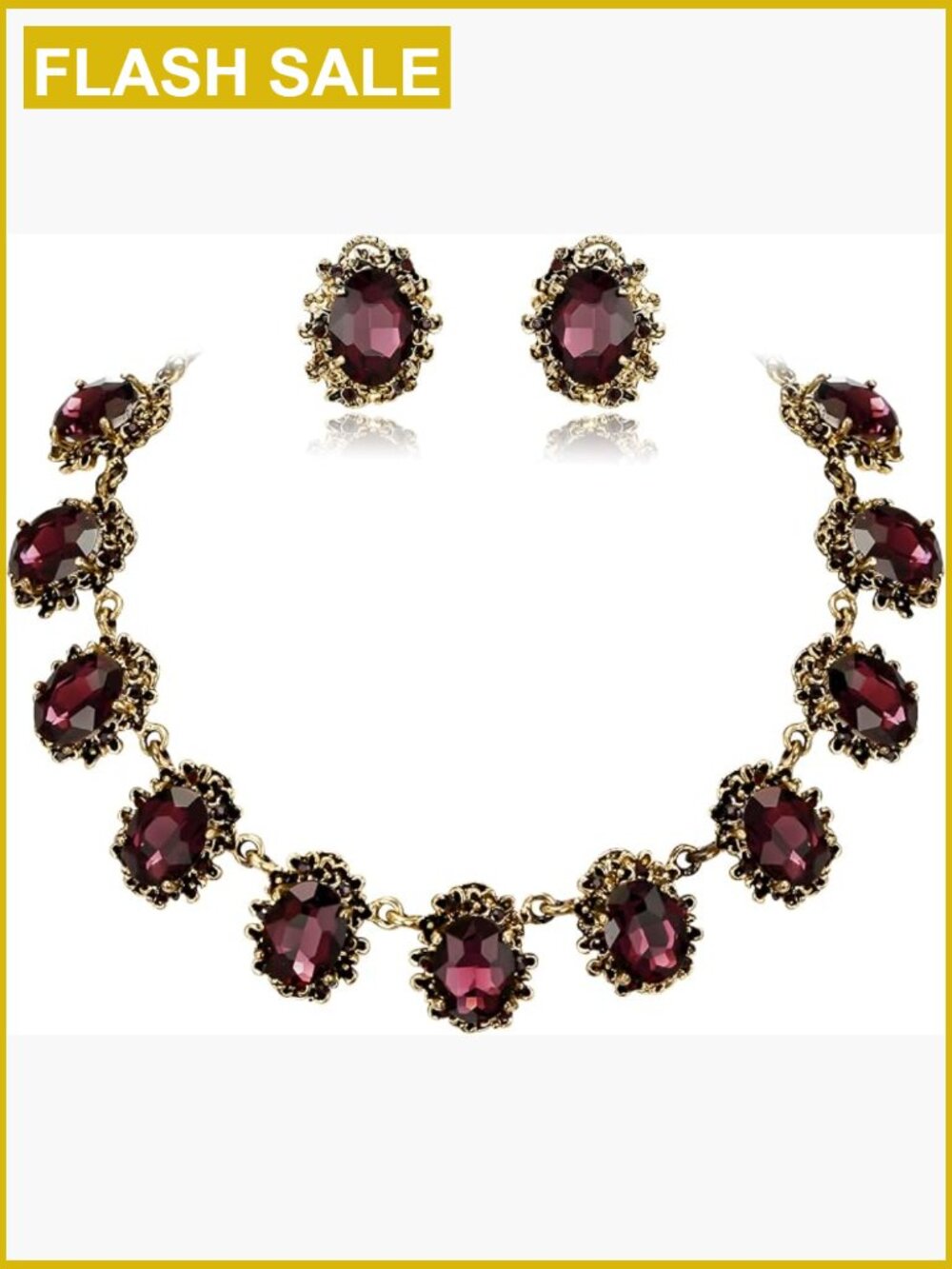 Women's 4-Piece Jewelry Set Oval Crystal Cameo Necklace Earrings